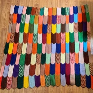 Vintage Hand-Crocheted Scrapghan Chevron Blanket
